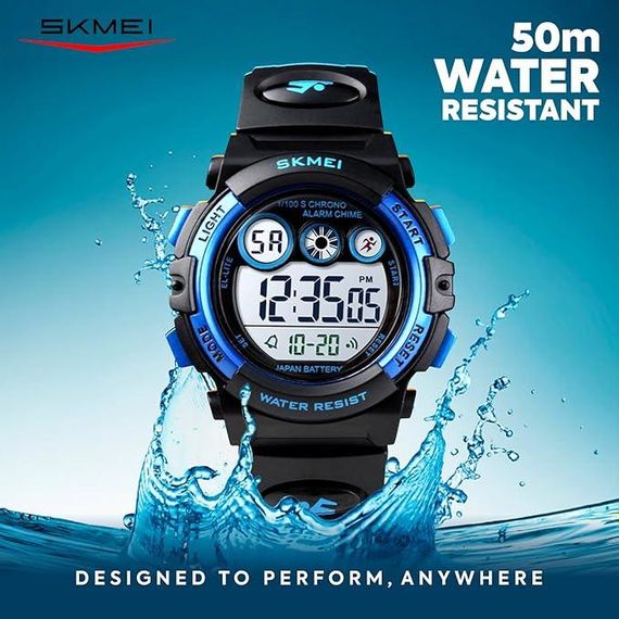 Детские электронные спортивные часы Skmei, водонепроницаемый, LED подсветка, секундомер, черные стильные часы | Зображення 6