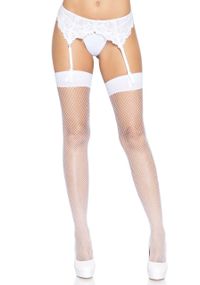 Панчохи-сітка зі швом Leg Avenue Backseam Thigh Highs White, one size sexstyle