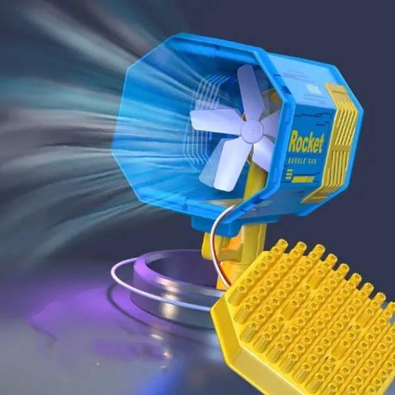 Генератор мыльных пузырей пулемет Голубой с желтый