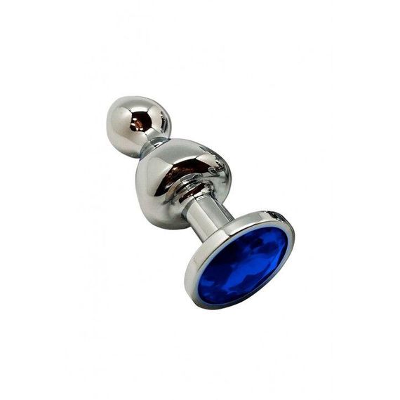 Металева анальна пробка Wooomy Lollypop Double Ball Metal Plug Blue S, діаметр 2,8см, довжина 8,5см sexstyle