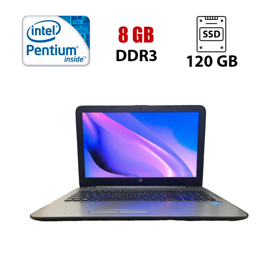 Ноутбук Б-класс HP 15-ay087ur / 15.6" (1366x768) TN / Intel Pentium N3710 (4 ядра по 1.6 - 2.56 GHz) / 8 GB DDR3 / 120 GB SSD / Intel HD Graphics / WebCam б/у