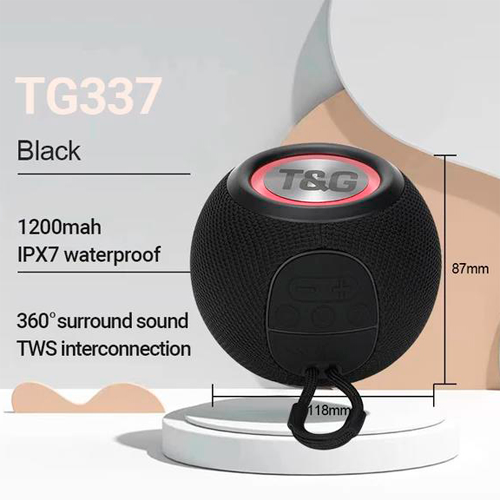Портативна Bluetooth колонка TG337 з RGB підсвічуванням і функцією гучного зв'язку, радіо, чорна | Зображення 2