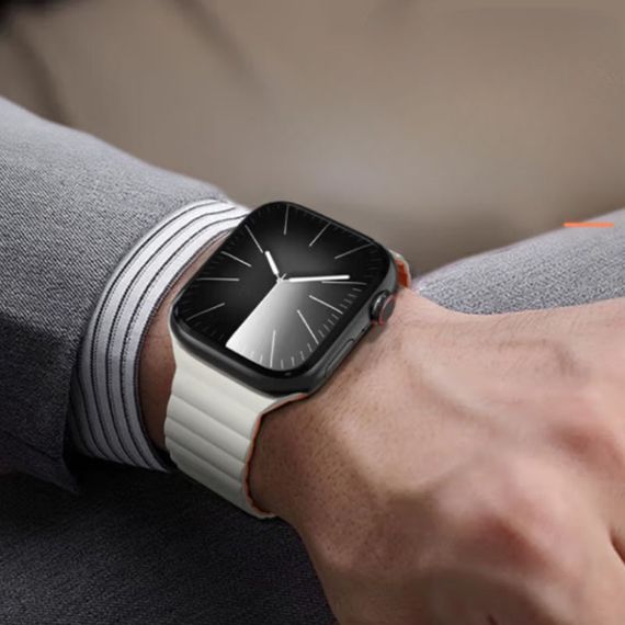 Ремінець BlueO Magnetic Silicone для Apple Watch 42(ser.1-3)/44/45/46/49mm White / Orange | Зображення 5