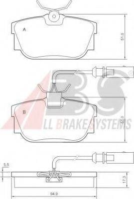 Колодка гальм. диск. VW T4 15 задн. (вир-во ABS) A.B.S. 37142 на VW TRANSPORTER / CARAVELLE Mk IV автобус (70XB, 70XC, 7DB, 7DW)