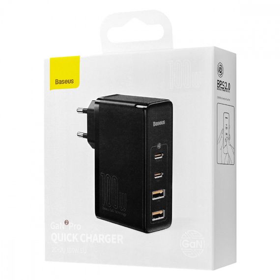 МЗП Baseus GaN2 Pro Quick Charger 100W (2Type-C + 2USB) | Зображення 1