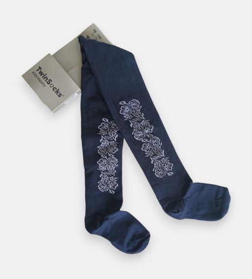 Колготки дитячі TwinSocks для дівчинки квіточки: графіт, вишневий, синій р. 98-104, 110-116, 116-122, 128-134 Темно-синій, 140-146