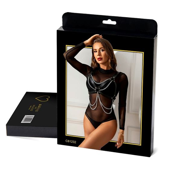 Портупея на груди Star Night зі штучної шкіри з ланцюжками, чорна, One Size sexstyle | Зображення 6