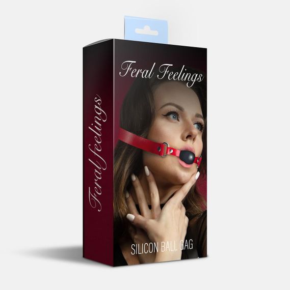 Кляп силиконовый Feral Feelings Silicon Ball Gag Red/Black, красный ремень, черный шарик Sex Aura | Зображення 1
