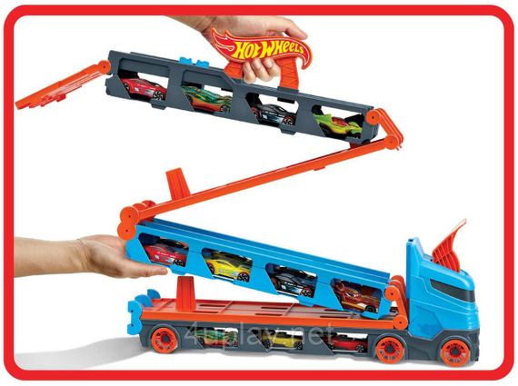 Трек автовоз Хот Вілс. Вантажівка транспортер на 20+ машинок. Hot Wheels Speedway Hauler Storage Carrier. 3 машинки в комплекті | Зображення 4