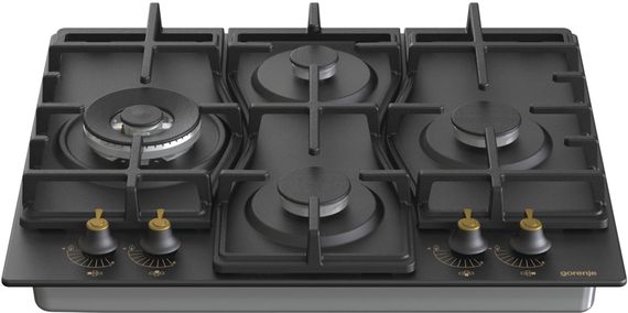 Варильна поверхня Gorenje GW6D42CLB/газова/газконтроль/ електрозапалювання/чавунна решітка/конфорка Wok/чорна (GW6D42CLB) | Зображення 1