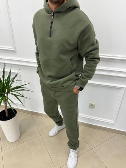 Теплий чоловічий спортивний костюм на флісі худі на блискавці і штани колір хакі розмір М (48-50) adl1003 | Зображення 4