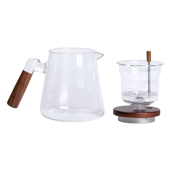 Заварник скляний для чаю 1 л чайник для заварювання з дерев'яною ручкою прозорий HP-34-7 | Зображення 4