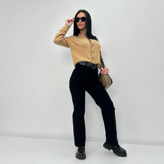 Женские широкие брюки палаццо из джинс-бенгалдина GF01698 цвет черный, размер 42 | Зображення 3