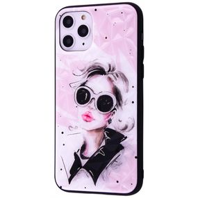 Чехол для Apple Iphone 11 Pro женщина в очках. Цвет: розовый JV-62