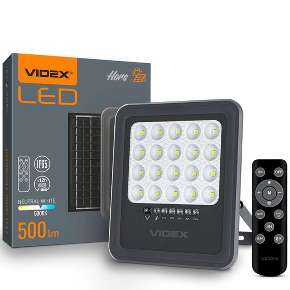 Прожектор на сонячній батареї VIDEX  VLE-FSO3-205 500Lm 5000K з пультом | Зображення 1