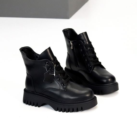 Чорні зимові черевики натуральна шкіра сучасний дизайн | Зображення 1