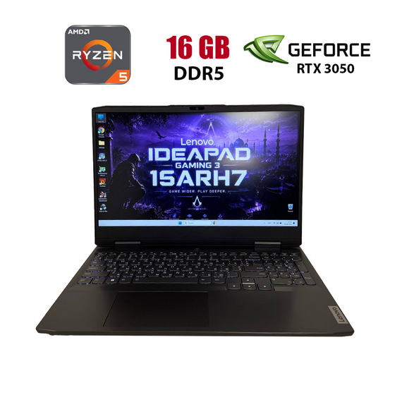 Ігровий ноутбук Lenovo IdeaPad Gaming 3 15ARH7 / 15.6" (1920x1080) IPS / AMD Ryzen 5 6600H (6 (12) ядер по 3.3 - 4.5 GHz) / 16 GB DDR5 / 256 GB SSD / nVidia GeForce RTX 3050, 4 GB GDDR6, 128-bit / WebCam б/в