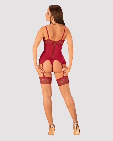 Корсет і стринги Obsessive Rosalyne corset Бордовий S/M | Зображення 3