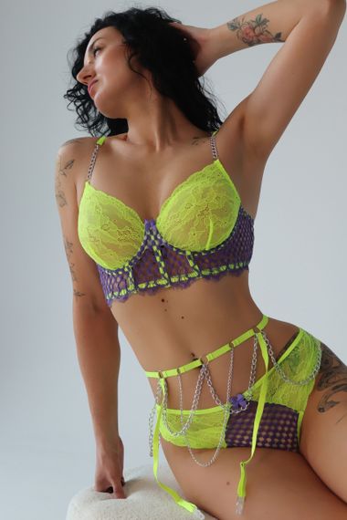 Спокусливий комплект із поясом «Chess», колір жовтий із фіолетовим, розмір M sexstyle | Зображення 1