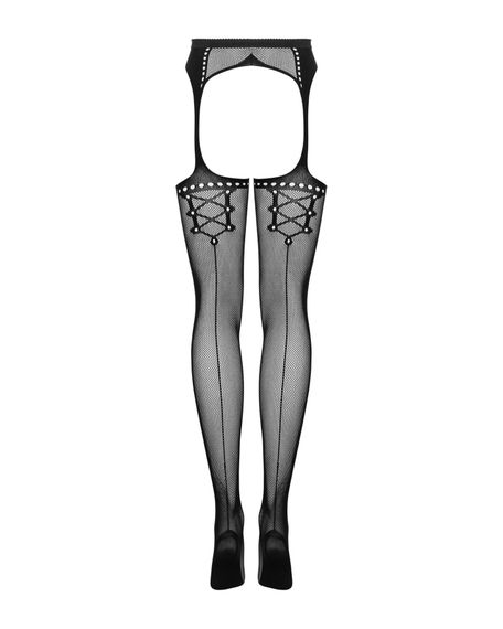 Сетчатые чулки-стокинги со стрелкой Obsessive Garter stockings S314 S/M/L, черные, имитация гартеров | Зображення 5