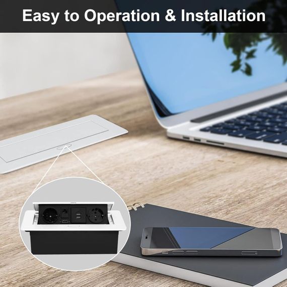 Розетка встроенная скрытая выдвижная 2 евророзетки 2 USB HDMI TD-сеть Врезная скрытого монтажа для стола белая | Зображення 5