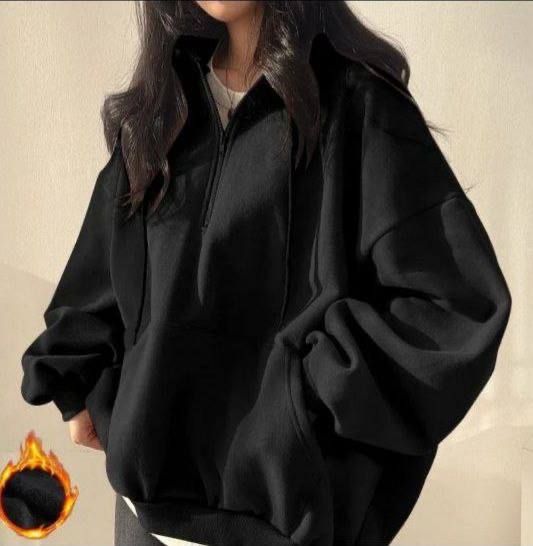 Жіноче тепле худі оверсайз на флісі на блискавці з капюшоном колір чорний, розмір 42/48  HI2704 | Зображення 1