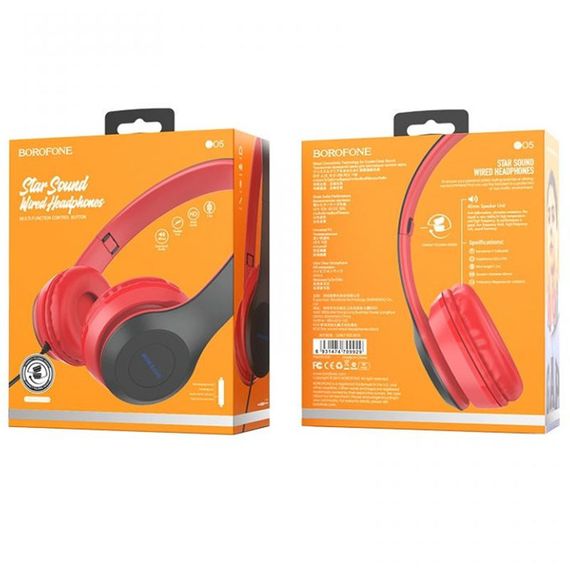 Накладные наушники BOROFONE BO5 (3.5mm/1.2m) Красный | Зображення 3