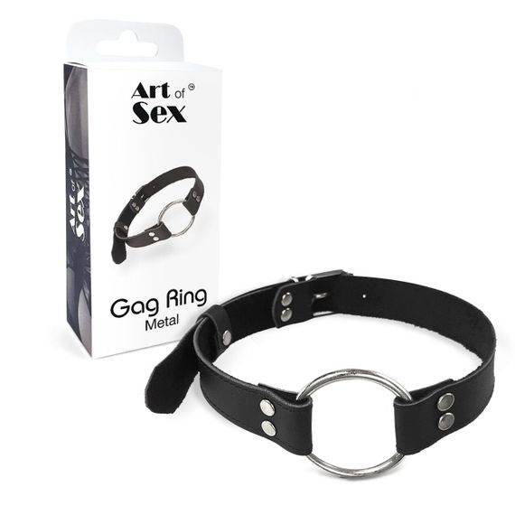 Кляп металеве кільце на ременях Art of Sex – Gag Ring Metal, чорний, натуральна шкіра | Зображення 2