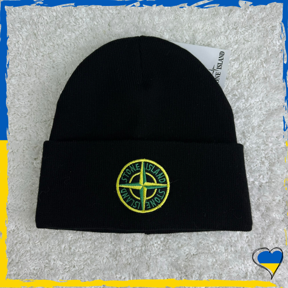 Шапка брендовая Stone Island. Шапка SI черная. Шапка унисекс