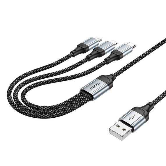 Кабель HOCO X102 USB-1 3 in 1 Micro/Iphone/Type-C, 2A, довжина 1м, Black | Зображення 5