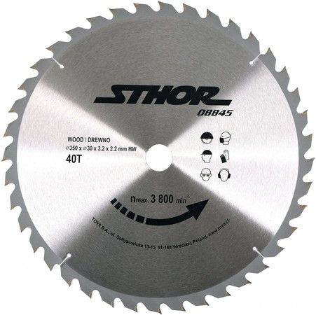 Диск пильний по дереву Ø-350/30х3,2мм 40 зубів Польща STHOR-08845