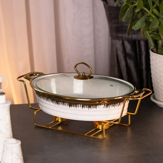 Настільна мармітниця 35х22.5х15.5 см марміт порцелянаовий для других страв 1,5 л HP1026 | Зображення 4