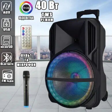 Портативная акустика XPRO MD19-12L беспроводной микрофон пульт FM SB TF AUX(MER-15725_2718) | Зображення 3