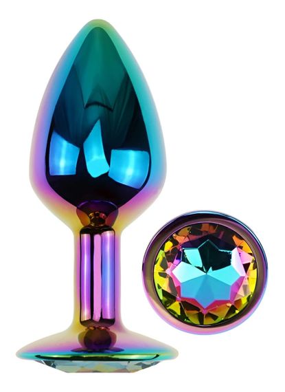 Анальна пробка EGZO MMR-04S Rainbow S з кристалом, райдужна металева, гладка Sex Aura | Зображення 1