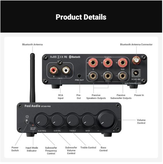 Усилитель мощности Fosi Audio BT30D Pro + 48V блок питания | Зображення 1
