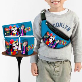 Набор:детская сумка-бананка+кружка Цифровой Цирк «Amazing Digital Circus» 32х15см,бананка для мальчика через плечо (01005)