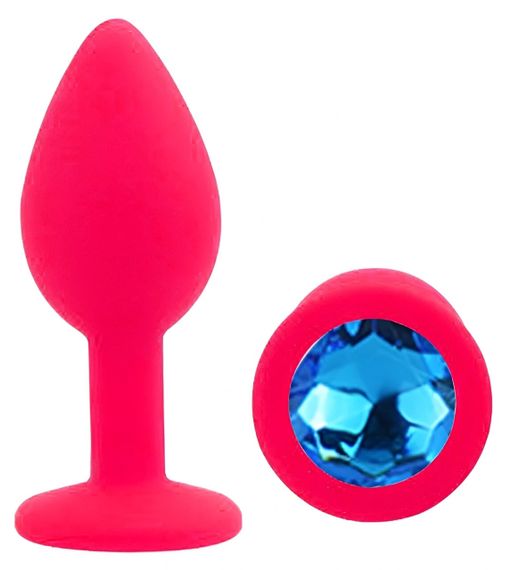 Анальна пробка EGZO Silicone Pink S, силіконова, рожева з синім кристалом Sex Aura | Зображення 1
