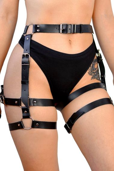 Гартери на стегна з натуральної шкіри Art of Sex - Claire, Чорний, L, XL, 2XL, L/XL/XXL, Великі розміри