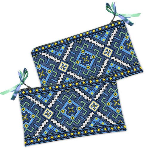 Косметичка жіноча Украинский орнамент синий 20х12 см (K_15UKR005)