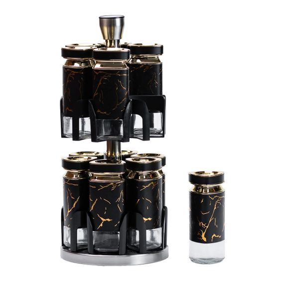 Набор для специй на подставке 12 баночек по 120 мл, черный мармур HP1356 | Зображення 1