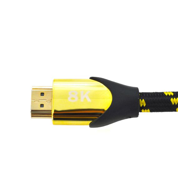Кабель Ritar PL-HD207 HDMI-HDMI 19 + 1, UltraHD 8K 60HZ, 4K 120HZ, 3.0m, v2,1, OD-6.3mm, с фильтром, в оплетке Black / Gold, | Зображення 1