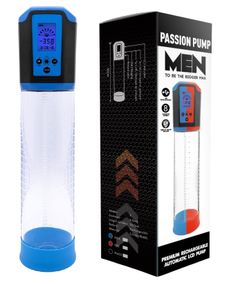 Автоматическая вакуумная помпа с зарядкой от USB и LCD дисплеем CANWIN Passion Pump Men Blue - P648AU Sex Aura