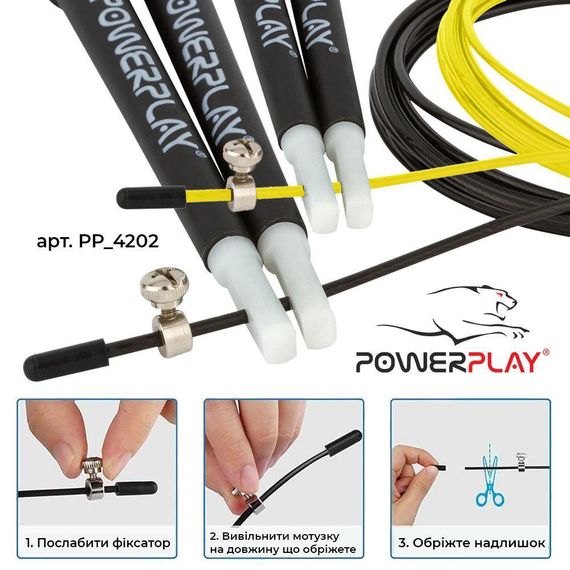 Скакалка швидкісна PowerPlay 4202 Ultra Speed Rope Жовта (2,9m.) | Зображення 6