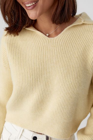 Джемпер у рубчик із відкладним коміром - кремовий цвет, ONE SIZE (є розміри) | Зображення 3