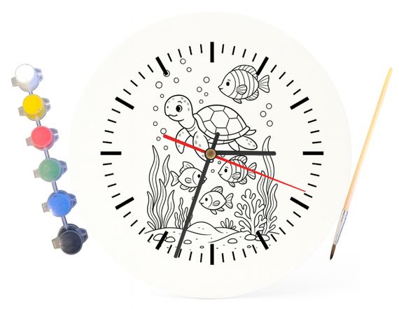 Детский набор для творчества часы раскраска Черепаха и рыбки 30 см (Г0049) | Зображення 3