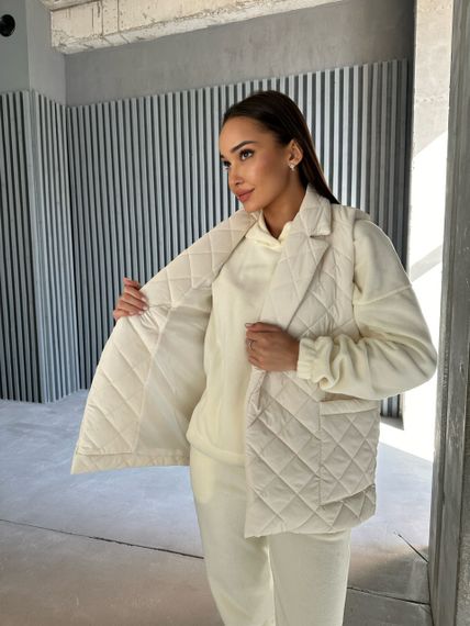 Женская стеганая жилетка с поясом NA1038 цвет белый, размер 46/48 | Зображення 4