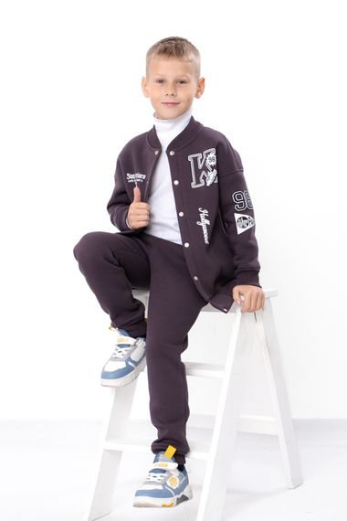 Теплий костюм для хлопчика  (бомбер та штани) з малюнком Носи своє 134 Графітовий (p-15270-217902)