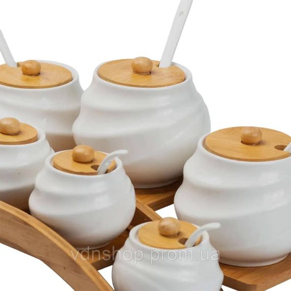 Банки для сыпучих продуктов 7 штук по 200 мл и 500 мл на бамбуковой подставке HP1231 | Зображення 6