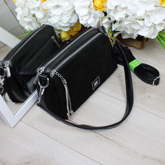 Маленька замшева сумочка крос-боді через плече Чорна Замшева | Зображення 4