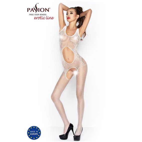 Бодістокінг Passion BS044 white, комбінезон з відкритим животиком | Зображення 2